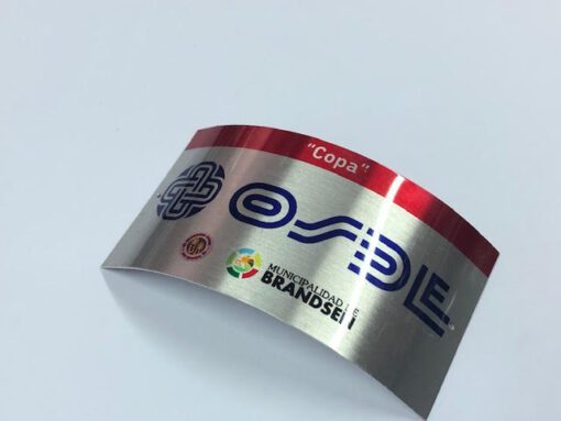 Chapa Aluminio Base Oro o Plata con Letras en Color