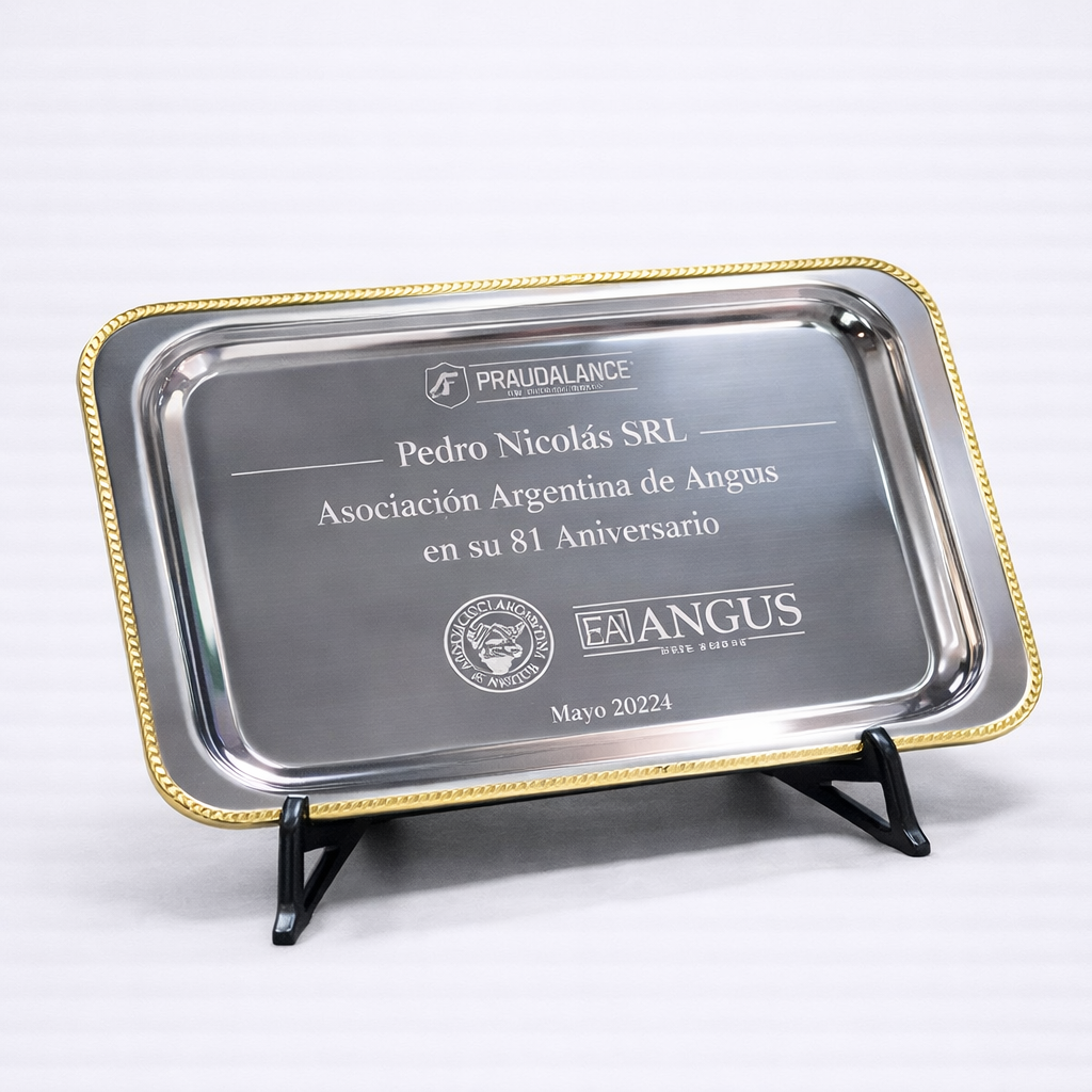 Bandeja Conmemorativa Rectangular de Acero Inoxidable con Borde de Bronce Reconocimientos Institucionales - Imagen 3