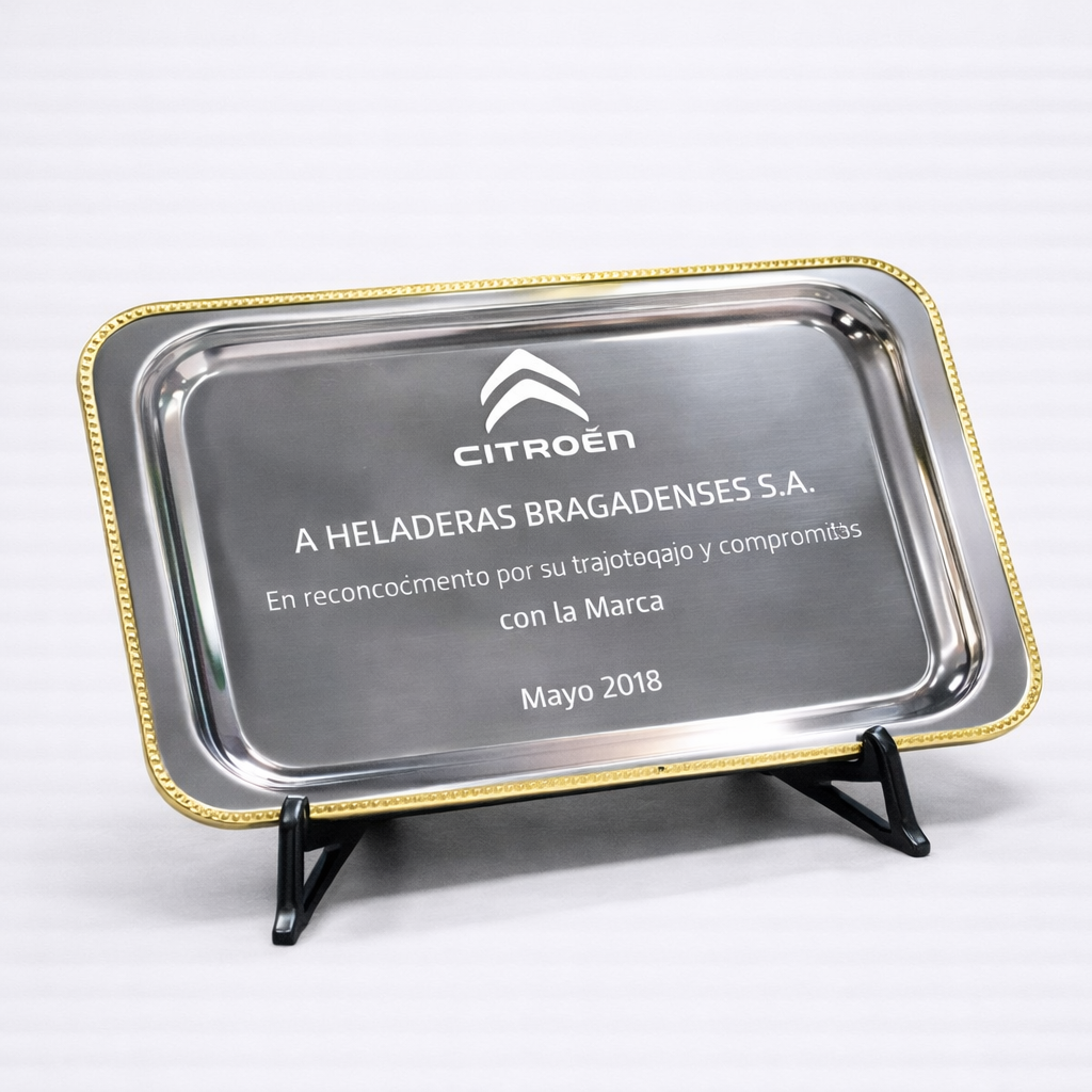 Bandeja Conmemorativa Rectangular de Acero Inoxidable con Borde de Bronce Reconocimientos Institucionales - Imagen 7