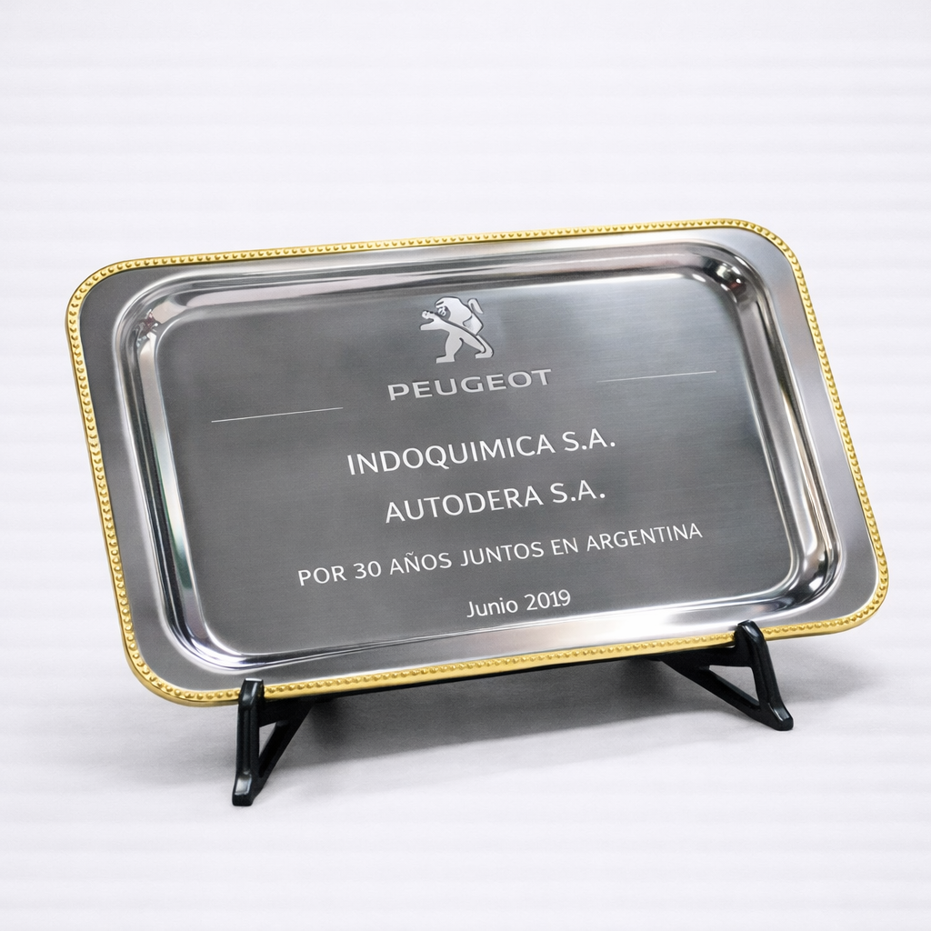 Bandeja Conmemorativa Rectangular de Acero Inoxidable con Borde de Bronce Reconocimientos Institucionales - Imagen 8