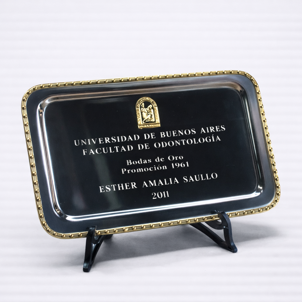 Bandeja Conmemorativa Rectangular de Acero Inoxidable con Borde de Bronce Reconocimientos Institucionales - Imagen 9