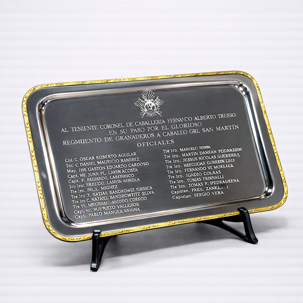 Bandeja Conmemorativa Rectangular de Acero Inoxidable con Borde de Bronce Reconocimientos Institucionales - Imagen 10